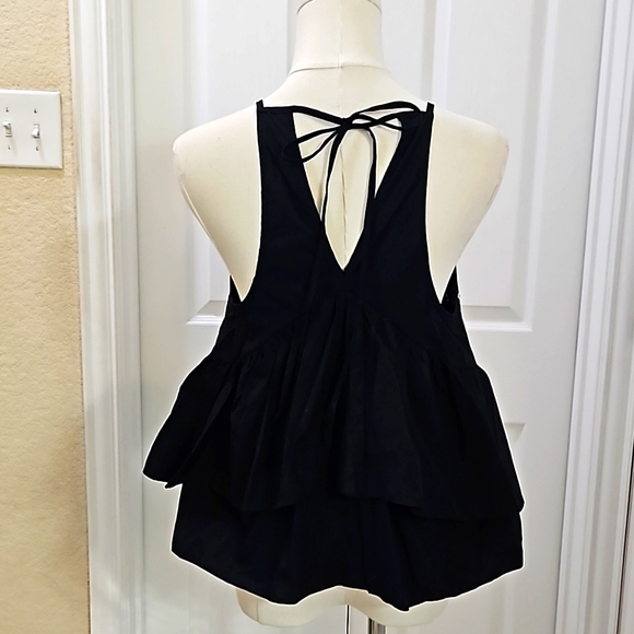 Zara Black Floral Embroidered Halter Peplum Top  Size Medium - Picture 4 of 9